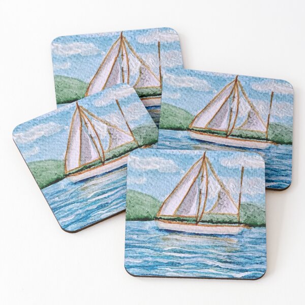 Item preview, Sailboat on Blue Sea Watercolor Painting designed and sold by Cozyworld Studio.