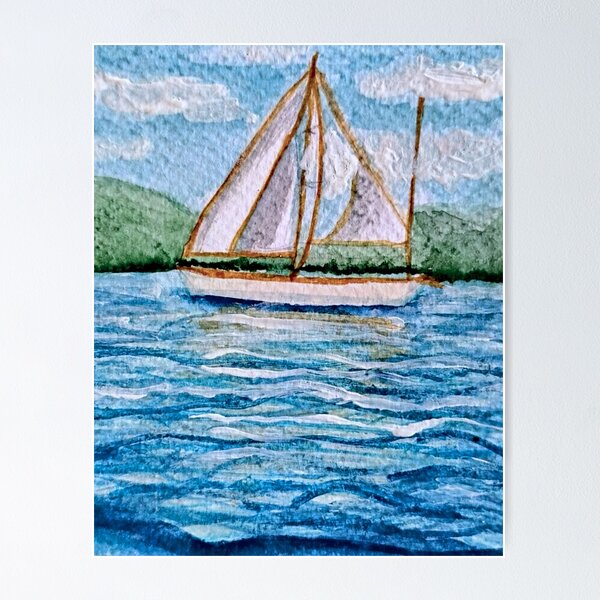 Item preview, Sailboat on Blue Sea Watercolor Painting designed and sold by Cozyworld Studio.