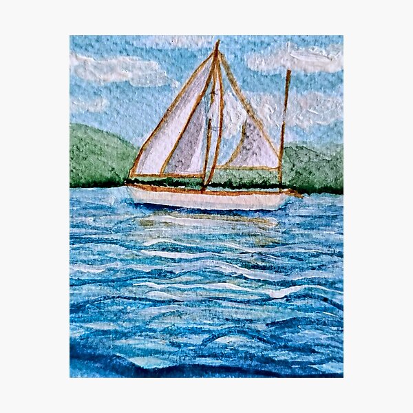 Item preview, Sailboat on Blue Sea Watercolor Painting designed and sold by Cozyworld Studio.