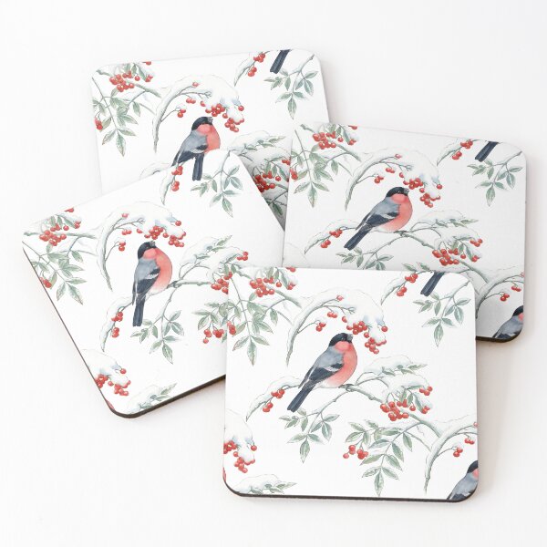 Item preview, Winter Bullfinch and Snowy Rowan Botanical designed and sold by ArtfulAlchemy1.