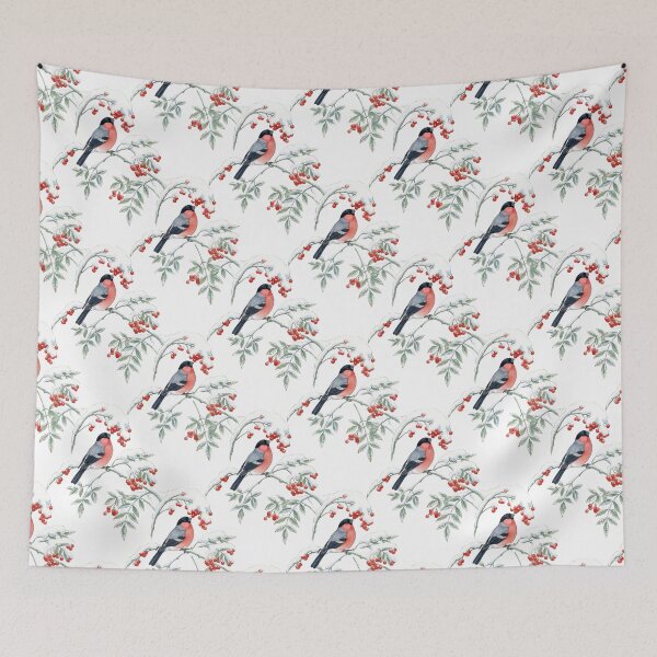 Item preview, Winter Bullfinch and Snowy Rowan Botanical designed and sold by ArtfulAlchemy1.