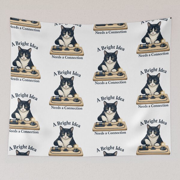 Item preview, Tuxedo Circuit Cat – A Bright Idea Needs a Connection designed and sold by PurrBloom Studio.
