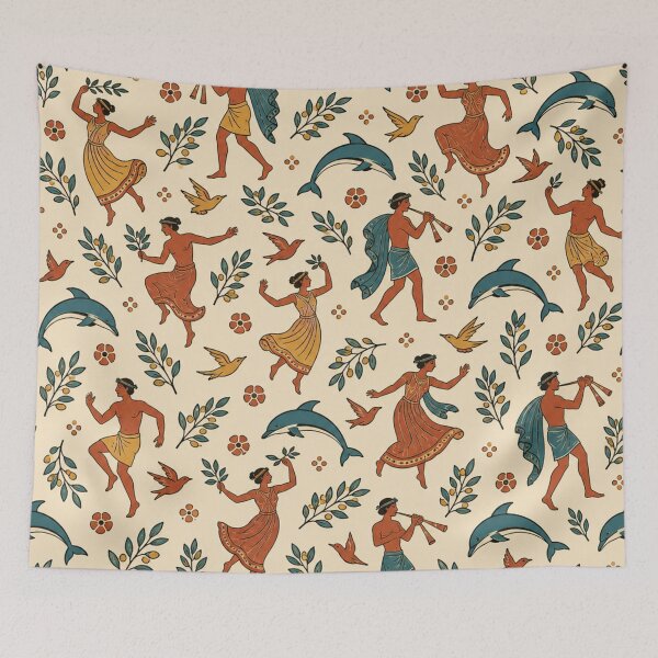 Item preview, Etruscan Tomb Painting Pattern | Ancient Dancers, Musicians and Dolphins designed and sold by StickyGuys.