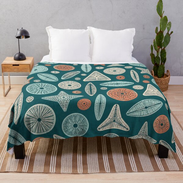 Item preview, Diatom Pattern | Haeckel Microscopic Algae and Sea Glass Shapes on Teal designed and sold by StickyGuys.