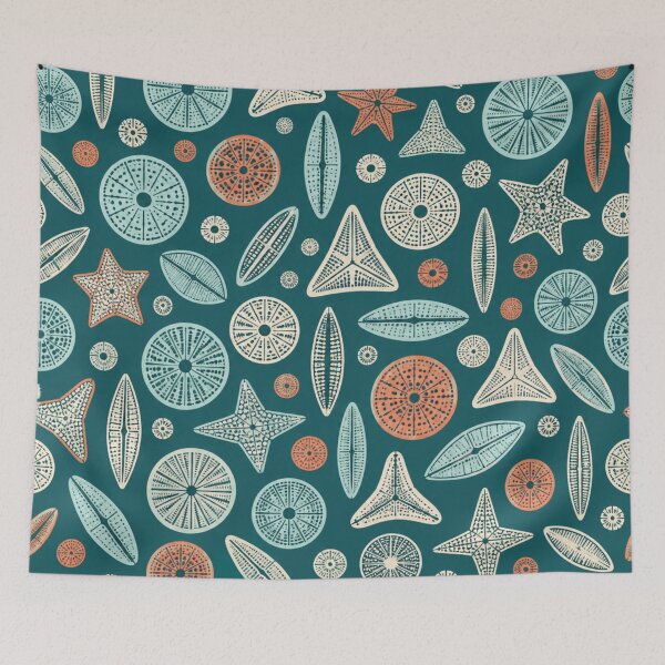 Item preview, Diatom Pattern | Haeckel Microscopic Algae and Sea Glass Shapes on Teal designed and sold by StickyGuys.