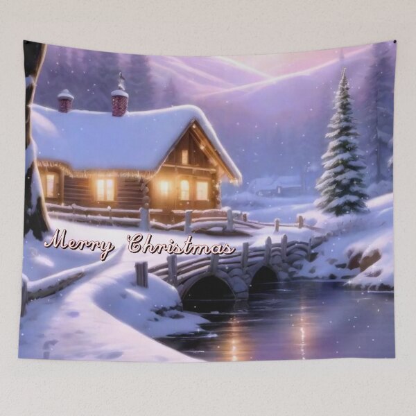 Item preview, Cozy Snowy Log Cabin at Sunset designed and sold by Deepsleepstudio.