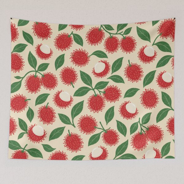 Item preview, Rambutan Pattern | Tropical Hairy Red Fruit Botanical Scatter on Cream designed and sold by StickyGuys.