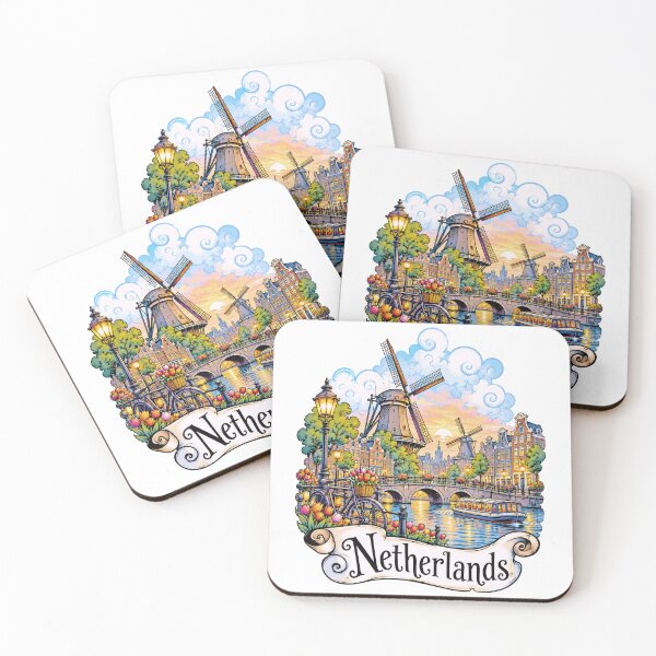 Item preview, Amsterdam Windmills and Canals Illustration designed and sold by EdwinkOne.