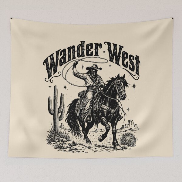 Item preview, Cowboy on Horseback Vintage Western Engraving Wander West Desert Art designed and sold by AmiGraph.