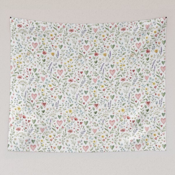 Item preview, Flowers & Hearts Cottagecore Floral Watercolor Pattern designed and sold by CraftyUniverse.
