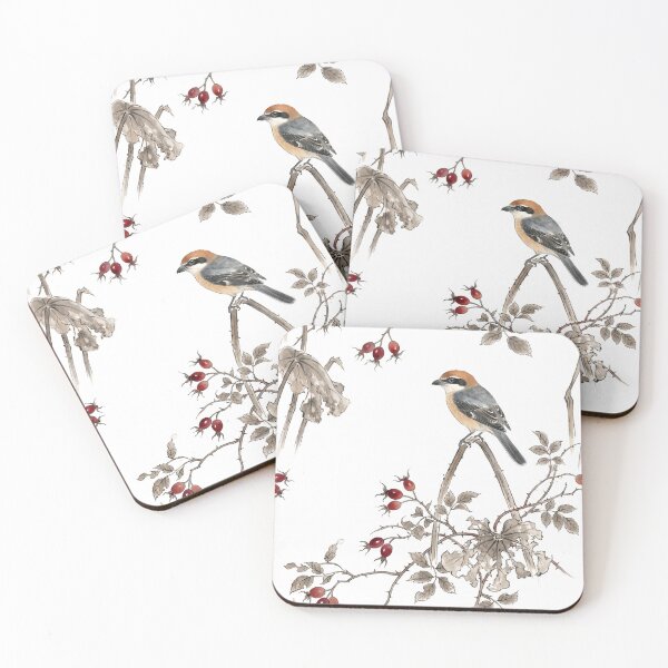 Item preview, Japanese Kachoga Shrike Bird and Rose Hips designed and sold by ArtfulAlchemy1.
