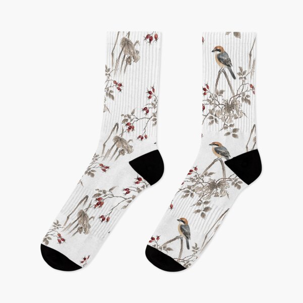 Item preview, Japanese Kachoga Shrike Bird and Rose Hips designed and sold by ArtfulAlchemy1.