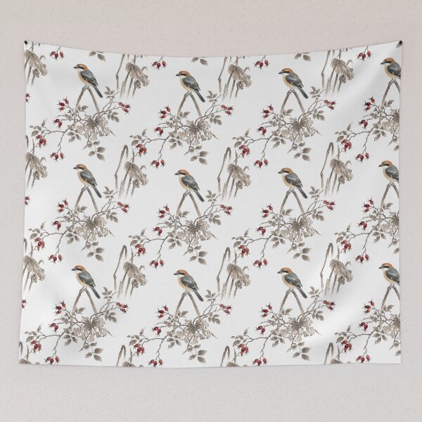 Item preview, Japanese Kachoga Shrike Bird and Rose Hips designed and sold by ArtfulAlchemy1.