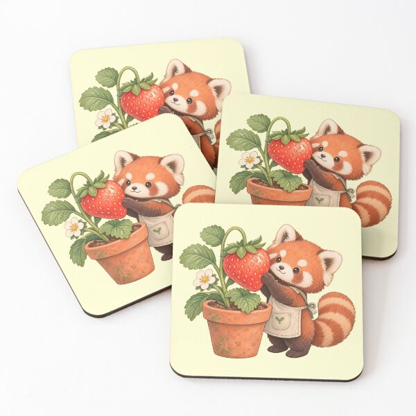 Item preview, Cute Red Panda Gardening Giant Strawberry Cottagecore Kawaii Animal T-Shirt designed and sold by Sobalvarro Art & Apparel.