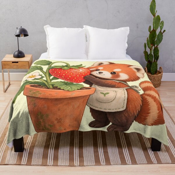 Item preview, Cute Red Panda Gardening Giant Strawberry Cottagecore Kawaii Animal T-Shirt designed and sold by Sobalvarro Art & Apparel.