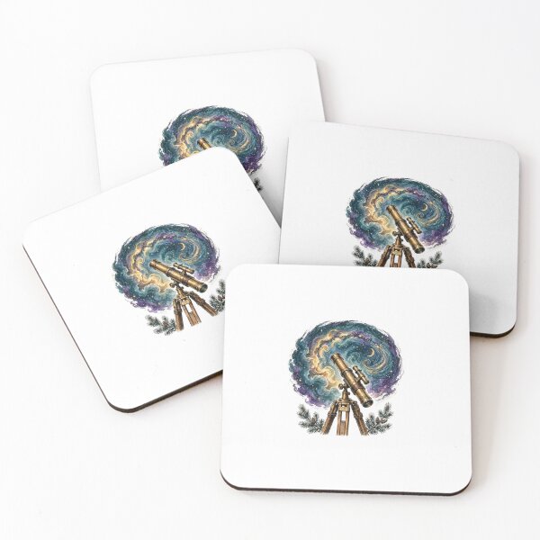 Item preview, Vintage Telescope Under Milky Way Galaxy Astronomy Illustration designed and sold by Paws & Pine Studio.
