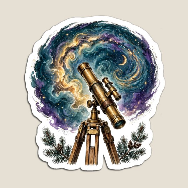 Item preview, Vintage Telescope Under Milky Way Galaxy Astronomy Illustration designed and sold by Paws & Pine Studio.
