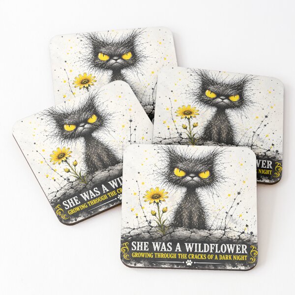 Item preview, She Was A Wildflower Growing Through The Cracks - Grumpy Black Cat Sunflower Art designed and sold by IRON SIREN.