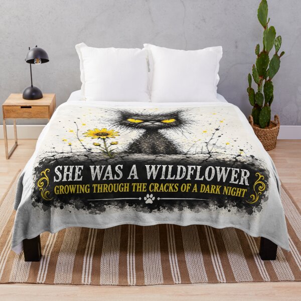 Item preview, She Was A Wildflower Growing Through The Cracks - Grumpy Black Cat Sunflower Art designed and sold by IRON SIREN.