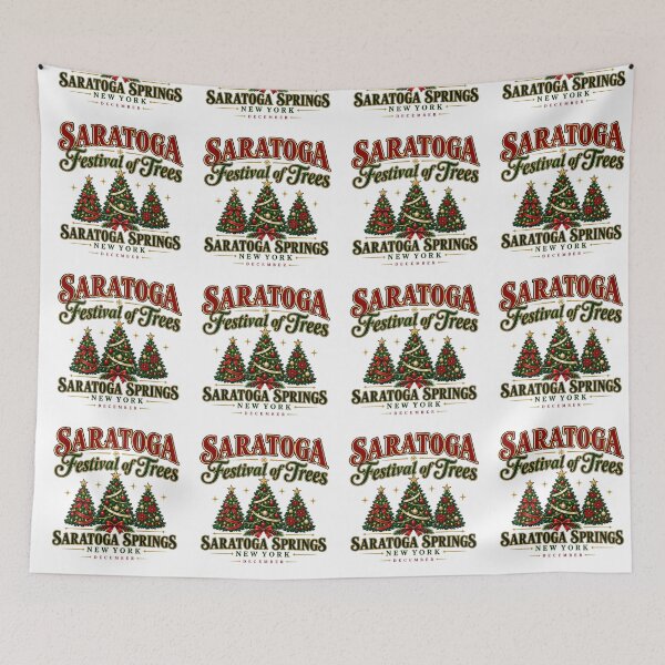 Item preview, Saratoga Springs New York Christmas Trees Red Gold Ornaments Bow Poinsettia Sparkles designed and sold by IRON WINGS /USAF.