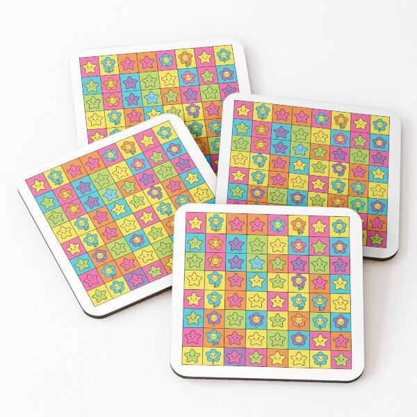 Item preview, Stars & Flowers Checkerboard Pop Retro Smiley Pattern designed and sold by CraftyUniverse.