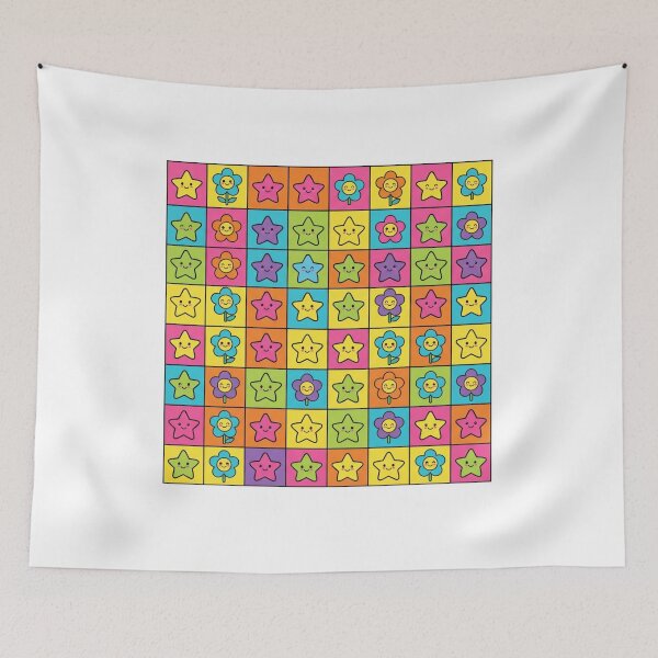 Item preview, Stars & Flowers Checkerboard Pop Retro Smiley Pattern designed and sold by CraftyUniverse.