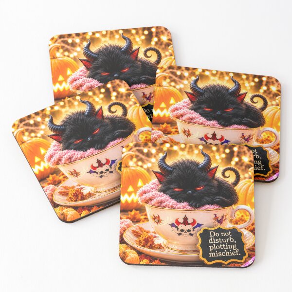 Item preview, Do Not Disturb Plotting Mischief - Cute Demon Kitten In Teacup Halloween Goth Cat designed and sold by IRON SIREN.