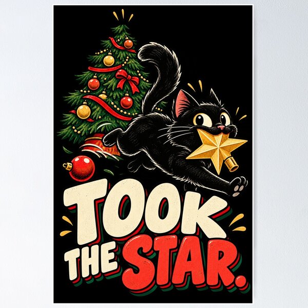 Item preview, Funny Black Cat Christmas - Took the Star designed and sold by MOTIFOLK.