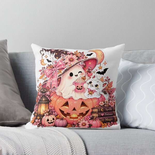 Item preview, Pink Kawaii Halloween Ghost and Black Cat Sticker designed and sold by PaginaBrew.