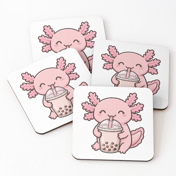 Item preview, Cute Axolotl Drinking Bubble Tea designed and sold by The Cozy Critter Club.
