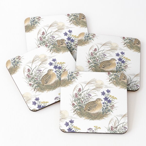Item preview, Japanese Quail and Autumn Wildflowers Kachoga designed and sold by ArtfulAlchemy1.