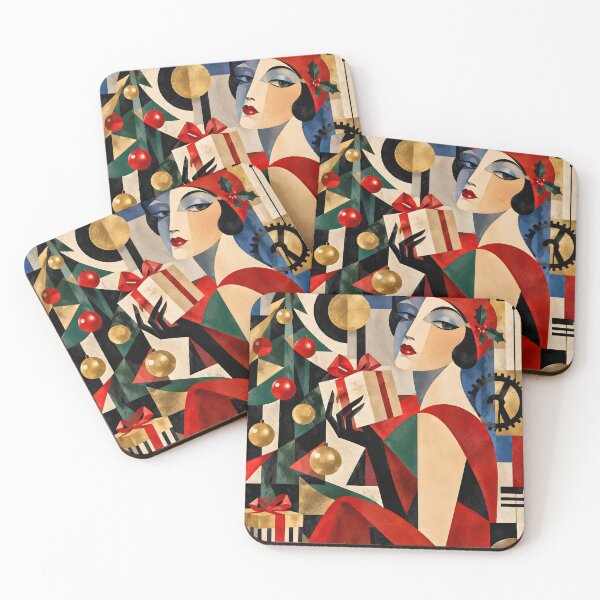 Item preview, Art Deco Christmas Lady Holding Gifts – Elegant Geometric Holiday Portrait designed and sold by Amalia Gutyz.