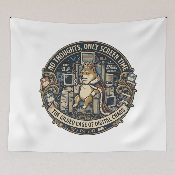 Item preview, No Thoughts Only Screen Time Doge Cheems Satirical Vintage Emblem Shirt designed and sold by abdoreds.