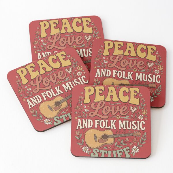 Item preview, Peace Love and Folk Music Stuff Retro Acoustic Guitar Floral Art designed and sold by Noure26art.
