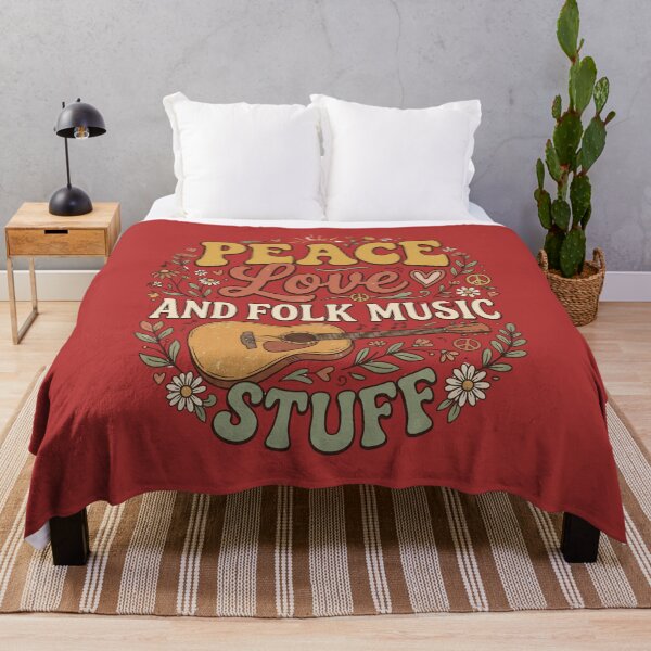 Item preview, Peace Love and Folk Music Stuff Retro Acoustic Guitar Floral Art designed and sold by Noure26art.