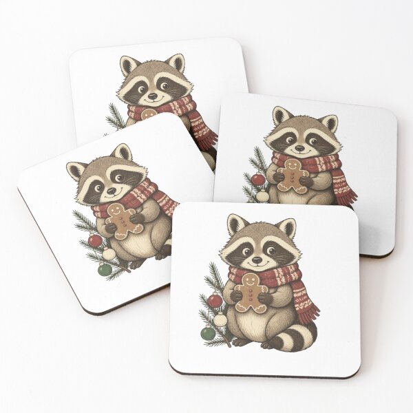 Item preview, Retro Christmas Raccoon with Gingerbread designed and sold by Yourt-shirtyou.