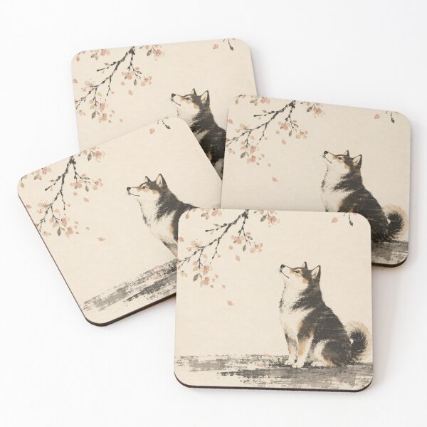 Item preview, Shiba Inu Under Cherry Blossoms Japanese Ink Painting designed and sold by NatureSight.