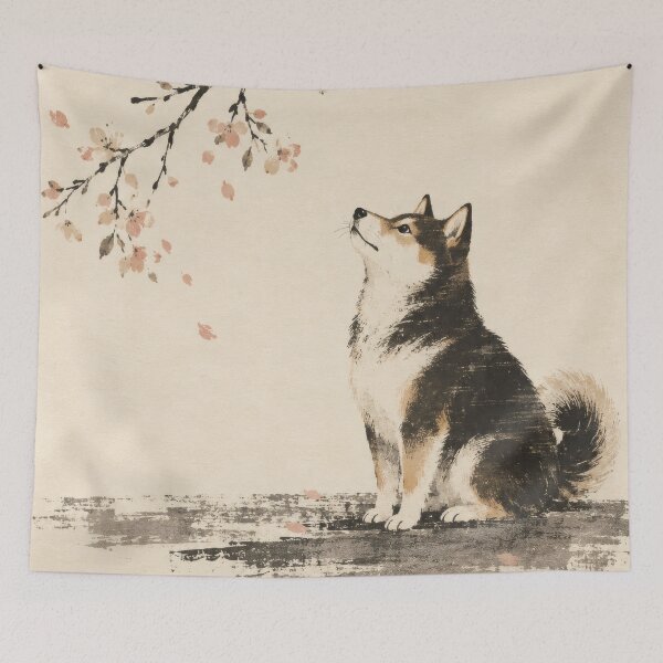 Item preview, Shiba Inu Under Cherry Blossoms Japanese Ink Painting designed and sold by NatureSight.