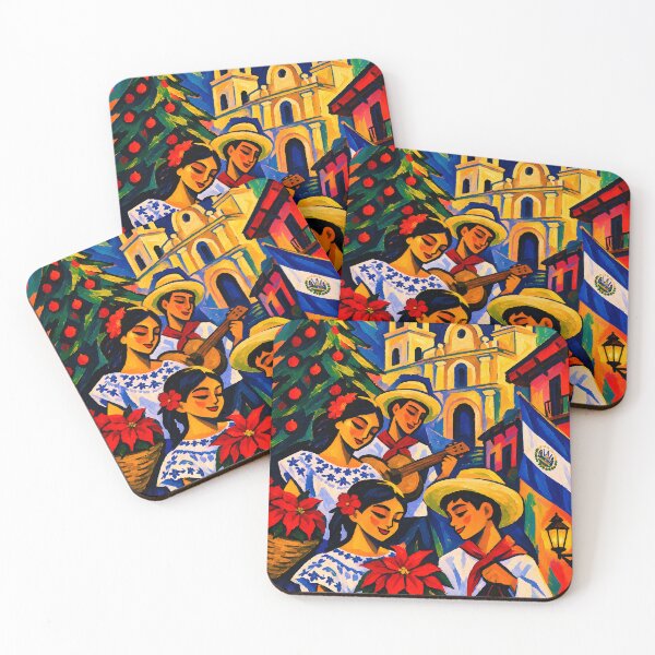 Item preview, Salvadoran Christmas Celebration with Poinsettias and Guitar – Colorful Folk Art designed and sold by Amalia Gutyz.