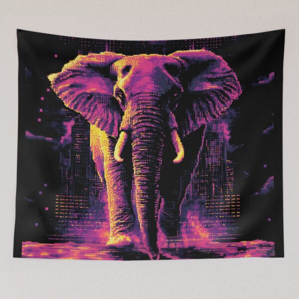 Item preview, Neon Cyberpunk Elephant Glitch Art designed and sold by ClubVacay.