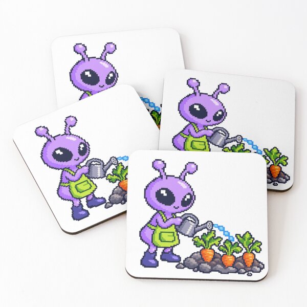 Item preview, Pixel Alien Gardener Watering Moon Carrots designed and sold by Drip stamp.