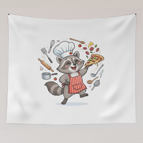Item preview, Cute Raccoon Chef Cooking Pizza Art designed and sold by Rahat3344.