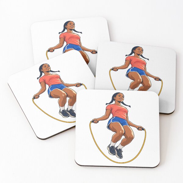 Item preview, Woman Jumping Rope in Coral and Cobalt designed and sold by Drip stamp.