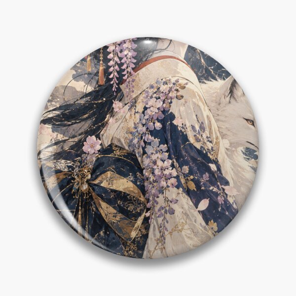 Item preview, Japanese Wisteria Maiden and White Fox – Ethereal Kimono Art, Mystical Kitsune, Moonlight and Traditional Japanese Fantasy designed and sold by UkiyoeFusion.