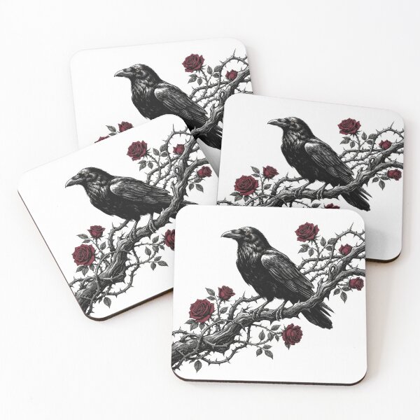 Item preview, Gothic Raven Perched on Thorny Rose Branch designed and sold by Rahat3344.
