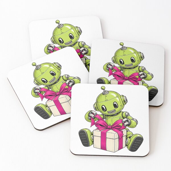 Item preview, Lime Robot Wrapping a Magenta Ribbon Gift designed and sold by Drip stamp.