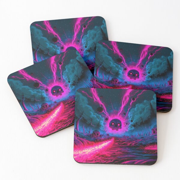 Item preview, Neon Skull Cosmic Void Cyberpunk Landscape Art designed and sold by Lunat1kk.