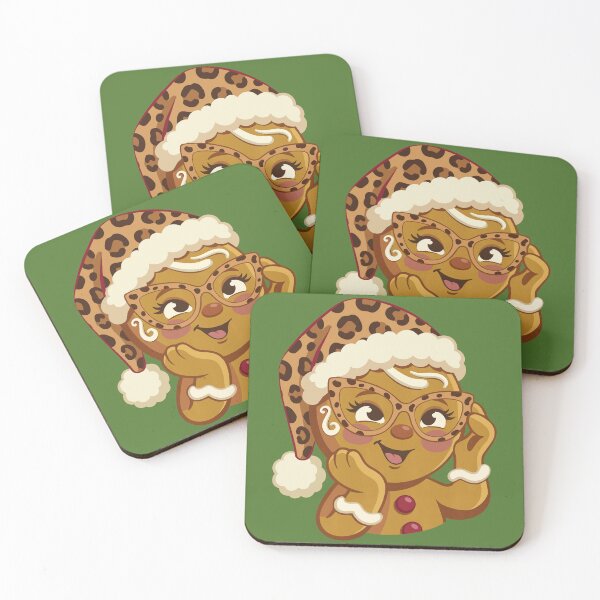 Item preview, Christmas Gingerbread Wearing Leopard Glasses and Santa Hat designed and sold by FreshVibe Prints.