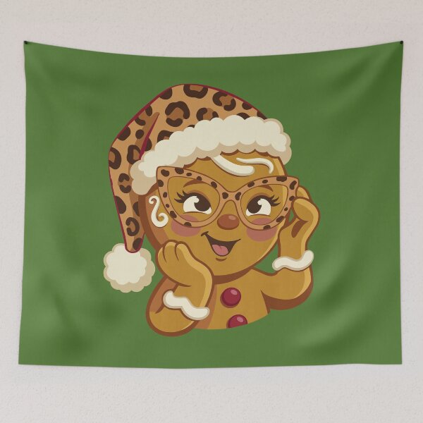 Item preview, Christmas Gingerbread Wearing Leopard Glasses and Santa Hat designed and sold by FreshVibe Prints.