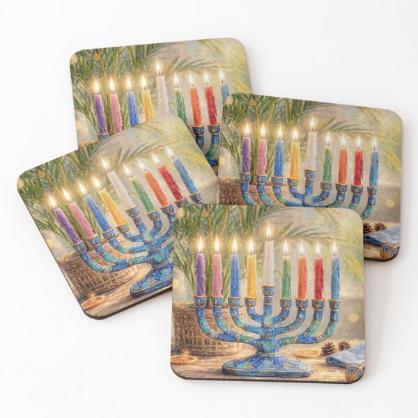 Item preview, Colorful Hanukkah Menorah Lit with Candles designed and sold by Savannah Gibbs.
